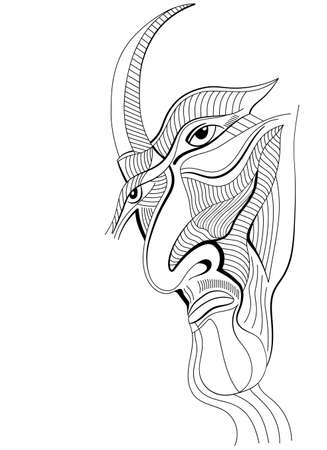Face a villain in abstract style. Hand drawn graphic design, can use for posters cards, stickers, illustrations, as decorative element.のイラスト素材