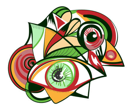 Design element with eyes isolated on a white background. Style of Abstract art, Suprematism, Constructivism, suitable for prints, posters and covers.のイラスト素材