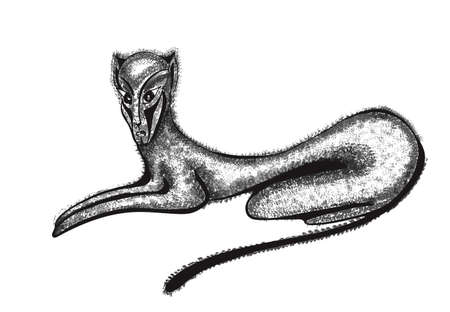 Surreal hand drawing cat. Sacred vector illustration. Mysterious, symbolic, shamanic, spiritual, esoteric, new age. Posters cards, stickers, t-shirt art.の写真素材