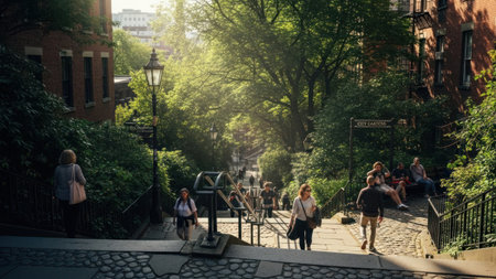 People walking on a street in New York City.の素材