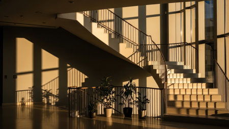 Staircase in a modern office building, closeup of photoの素材