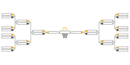 A detailed 16-team basketball tournament bracket layout with a dynamic and modern design. Ideal for organizing events, tracking games, and showcasing team progress.のイラスト素材