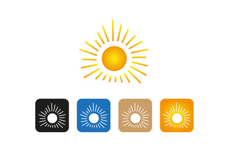 Vibrant sun icon with glowing rays, representing warmth, energy, and summer, ideal for weather graphics, renewable energy concepts, nature designs, and seasonal illustrations.のイラスト素材