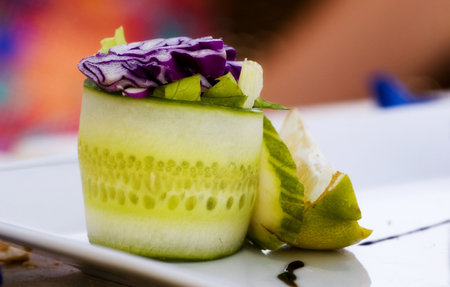 cucumber rolling detail. Salad foodの写真素材