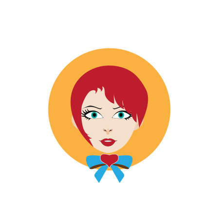 vector illustration girl with red hair and a bowknotのイラスト素材