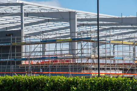 Auckland / New Zealand - August 31 2019: Construction site of a new long span warehouse and factory...