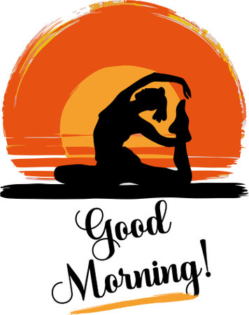 Yoga at sunset. Vector illustration of a woman practicing yoga.のイラスト素材