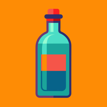 Bottle of wine. Vector illustration in flat style on orange backgroundのイラスト素材