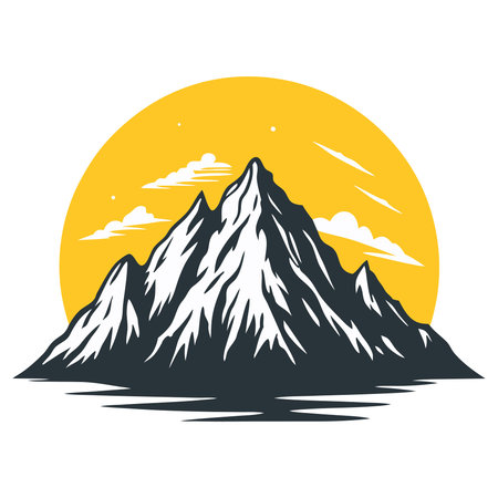 Mountain icon. Vector illustration of a mountain and sun on a white background.のイラスト素材