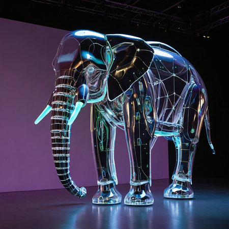 The sculpture of an elephant made of glass.の素材