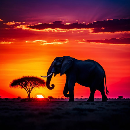 African elephant at sunset in Serengeti National Park, Tanzaniaの素材
