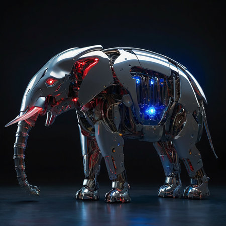 3d rendering of a robot made of metal on a dark backgroundの素材