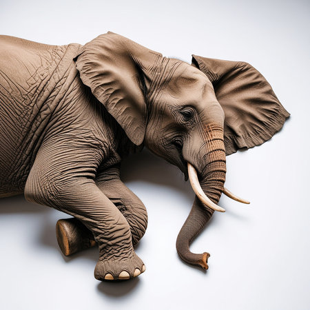 Elephant isolated on white background with clipping path and soft shadow.の素材