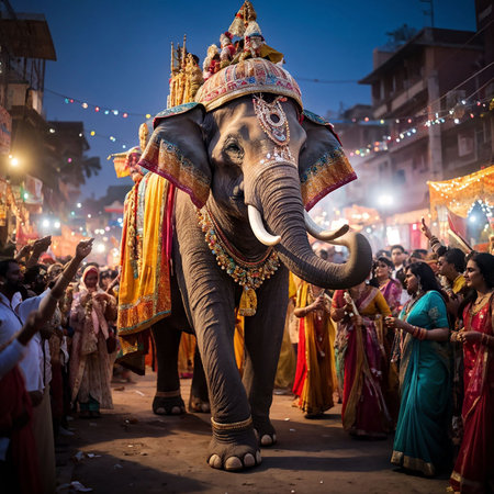 An elephant performing at the Kolkata Festival in Kolkata.の素材
