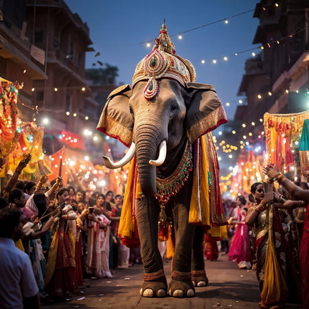 An elephant performing in Kolkata, West Bengal, Indiaの素材