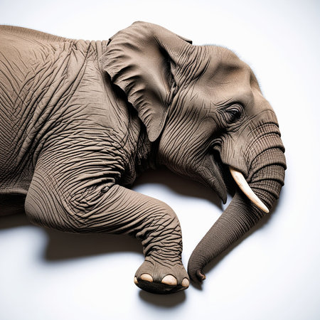 Elephant on a white background, close-up, studio shotの素材