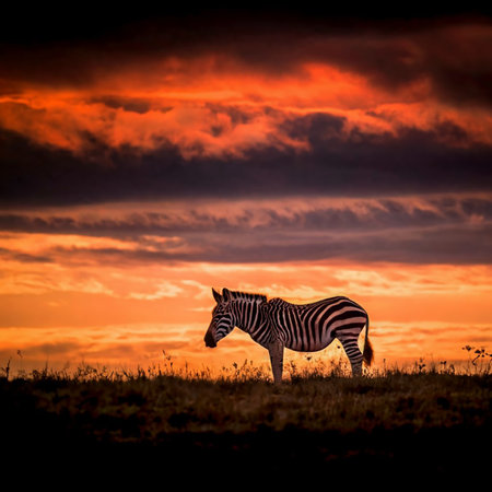 Zebra at sunset in Serengeti National Park, Tanzaniaの素材