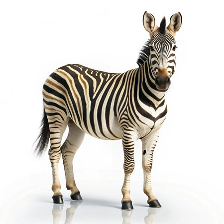 Zebra isolated on white background with reflection. 3D illustration.の素材