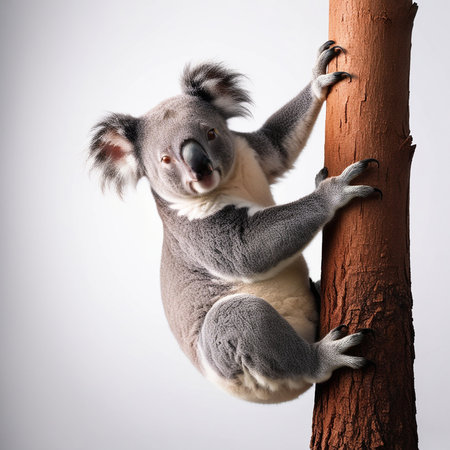 Cute koala on a tree on a white background. Studio shot.の素材