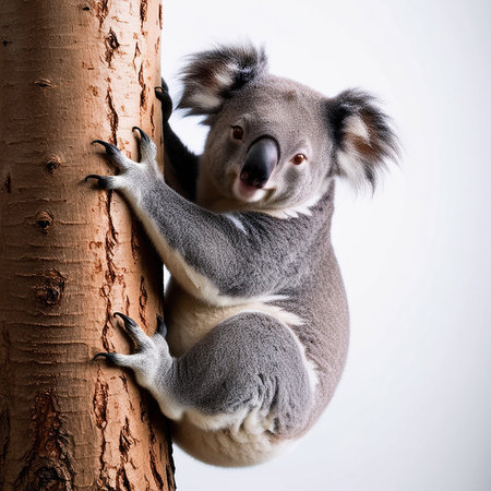 Koala on a tree in the wild on a white background.の素材
