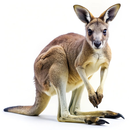 Red kangaroo isolated on white background. This marsupial has the scientific name Macropus giganteus.の素材