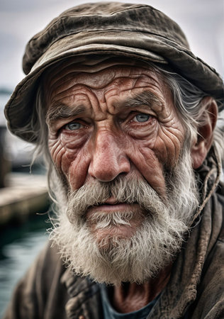 Portrait of an old man with a gray beard and a capの素材