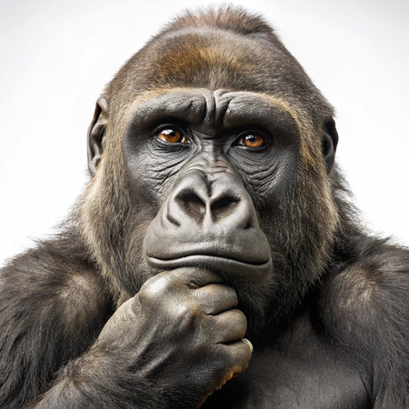 Portrait of a gorilla isolated on a white background. Studio shot.の素材
