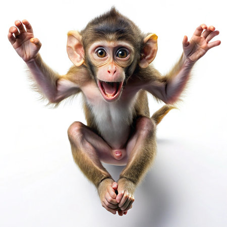 Little monkey isolated on white background. 3D illustration. Studio shot.の素材