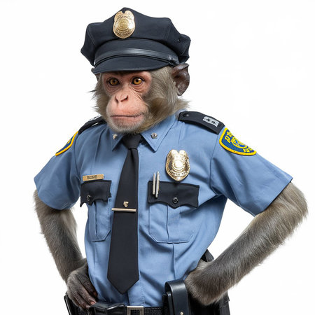 3D rendering of a monkey police officer isolated on a white backgroundの素材
