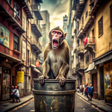 Monkey in Kolkata, West Bengal, India. It is one of the oldest cities in India.の素材