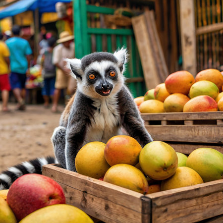 Ring-tailed lemur (Lemur catta) at the marketの素材