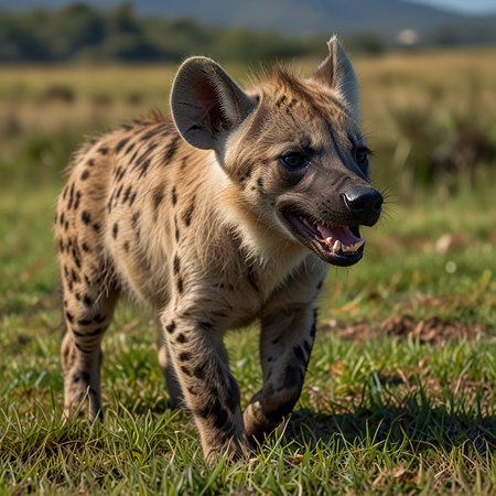 Spotted hyena (Crocuta crocuta) walking in the grassの素材