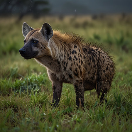 Spotted hyena (Crocuta crocuta) standing in the grassの素材