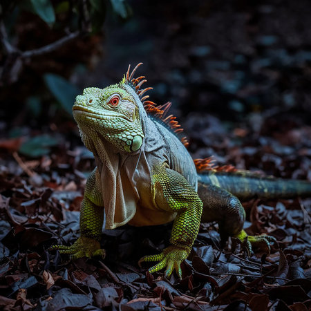 Iguana on the ground in the rainforest of Costa Ricaの素材