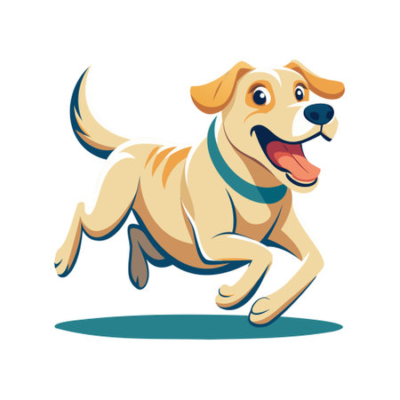 Cute cartoon labrador retriever running. Vector illustration isolated on white background.のイラスト素材