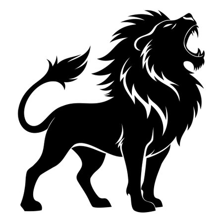 Lion. Black silhouette on a white background. Vector illustration.のイラスト素材