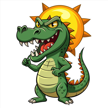 Crocodile with sun on white background. Vector illustration.のイラスト素材