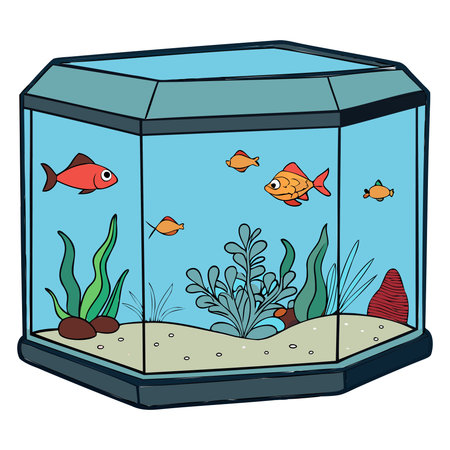 Aquarium with fish and seaweed. Vector illustration in cartoon style.のイラスト素材