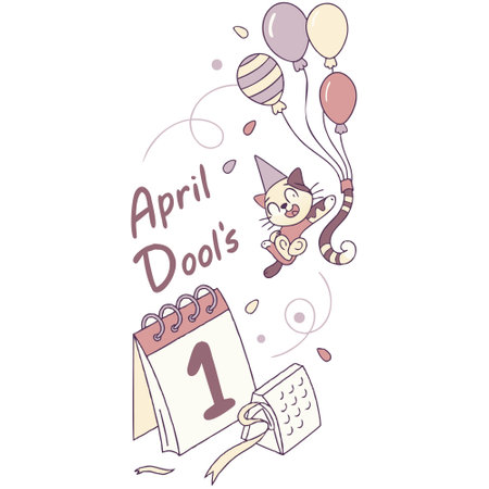 Illustration of a cat with a calendar, balloons and confettiのイラスト素材