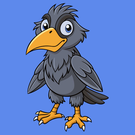 Cute crow cartoon isolated on blue background. Vector Illustration.のイラスト素材
