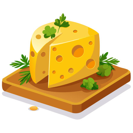 Vector illustration of a piece of cheese with parsley and dillのイラスト素材