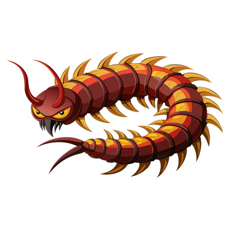 Illustration of a red and orange centipede on a white backgroundのイラスト素材