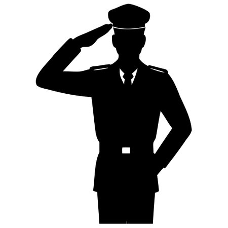 Silhouette of a soldier saluting on a white background.のイラスト素材