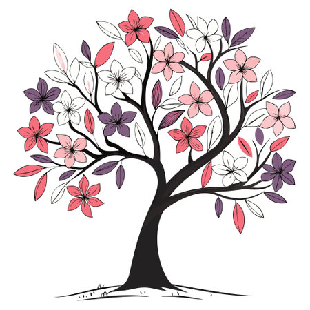 Beautiful art tree silhouette isolated on white background, hand drawn illustrationのイラスト素材