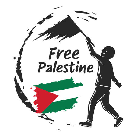 Silhouette of a man with a flag of Palestine. The concept of Palestine. Vector illustrationのイラスト素材