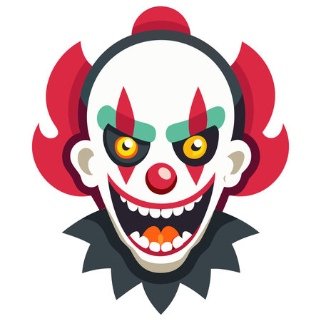 Cartoon vector illustration of a smiling clown face with horns and eyesのイラスト素材