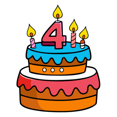 Birthday cake with number four icon. Vector illustration of birthday cake with candles.のイラスト素材