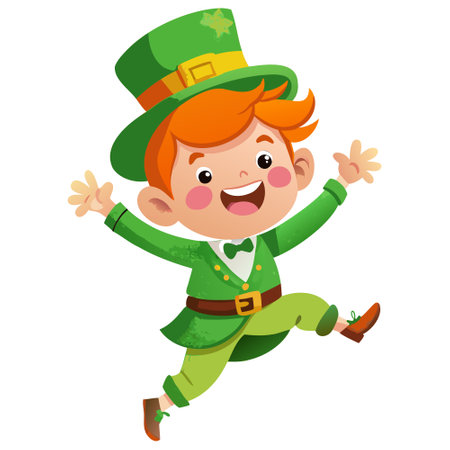 Leprechaun Running Vector Illustration. St. Patrick's Dayのイラスト素材