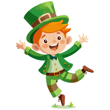 Leprechaun running in green clothes. Vector illustration.のイラスト素材