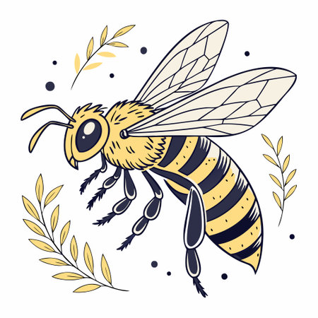 Honey bee flying. Vector illustration in doodle style.のイラスト素材